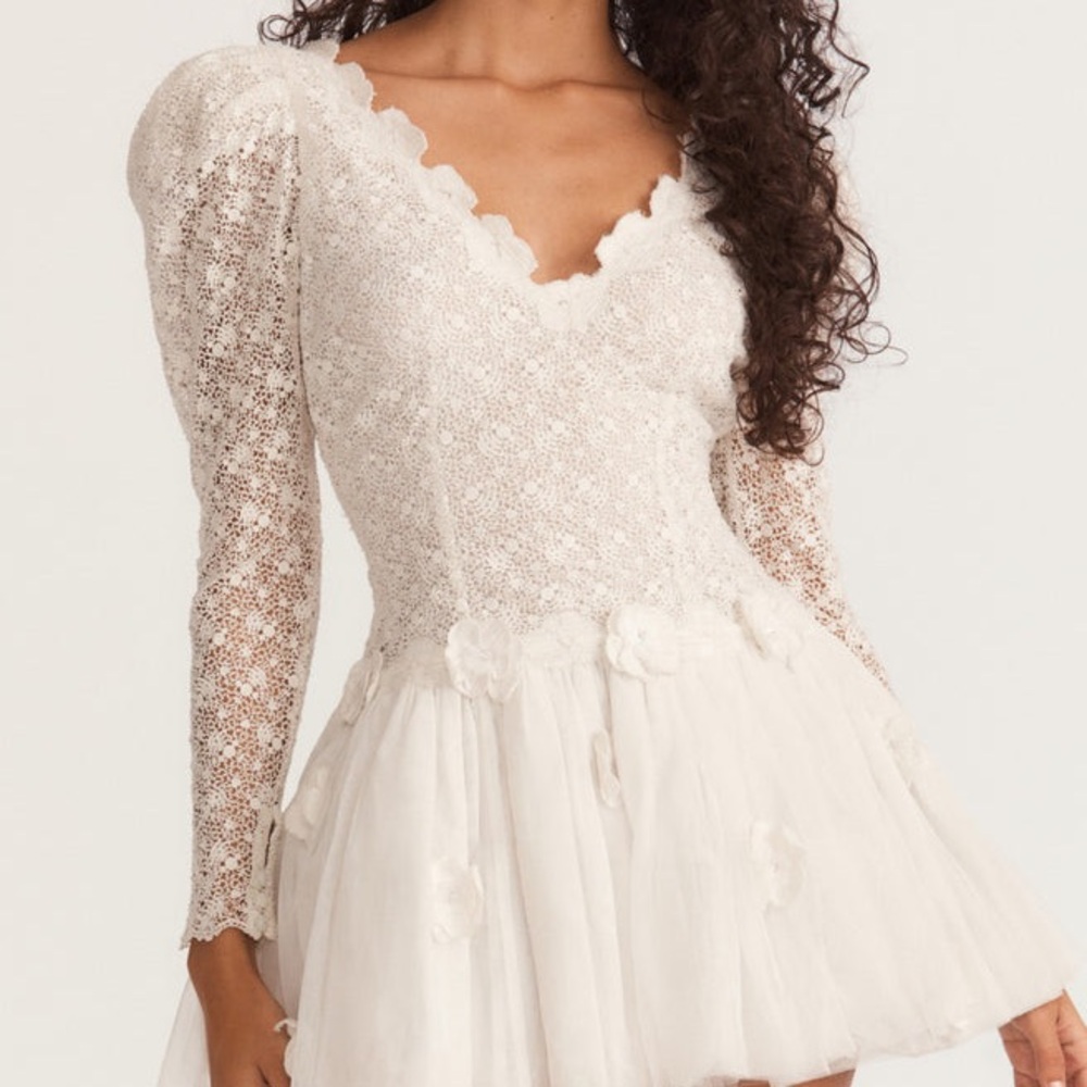 LoveShackFancy Ivory Lace Floral Mini Wedding Dress